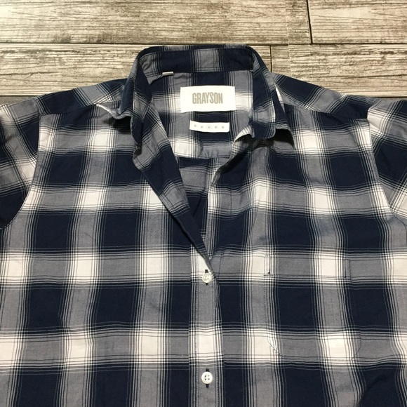 Grayson The Hero Plaid Button Up Shirt Women’s 03 Navy Blue White Lightweight - Picture 7 of 8